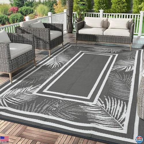 GAOMON 9' x 18' Tappeto Impermeabile da Esterno - Tappetino Reversibile in Plastica Grigio e Bianco - Foto 2 di 7
