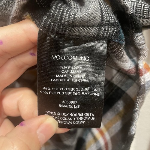 Volcom Workwear Flannel SNAP Button Up Shirt Plaid Western Logo Skater Y2K SZ S - Picture 4 of 11