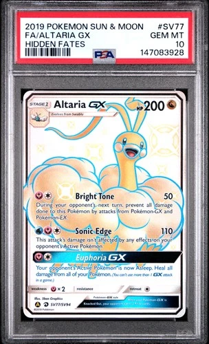 2019 POKEMON SUN & MOON HIDDEN FATES #SV77 FULL ART/ALTARIA GX PSA 10