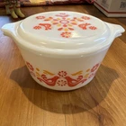 1970s Pyrex Friendship Birds 473 1 Qt Casserole White  Bottom & Lid  20C-5 USA