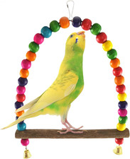 Colorful Parakeet Swing Toy with Bells, Cockatiel, Lovebird  Budgie Wooden Perc