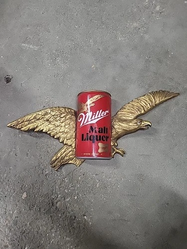 Vintage 1970s Miller Malt Liquor Beer Sign w/ Eagle & Beer Can 19" x 8" Bar