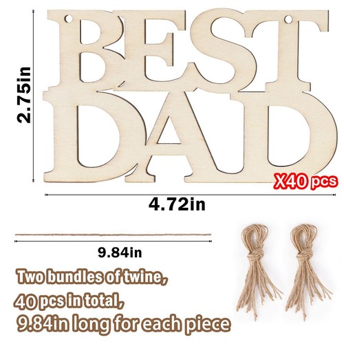 40 piezas Best DAD artesanía de madera inacabada, colgante de regalo con cuerda f9117 - Imagen 7 de 7