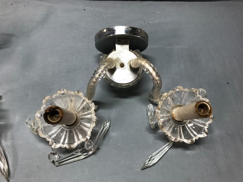 Pair Antique Metal Glass Double Sconce Wall Lights Candelabra Fixtures 622-25B - Picture 13 of 18