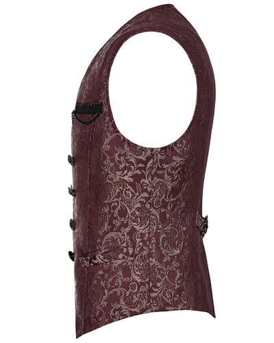Punk Rave Mens Dark Gothic Aristocrat Chained Waistcoat Vest - Red Jacquard - Picture 3 of 13