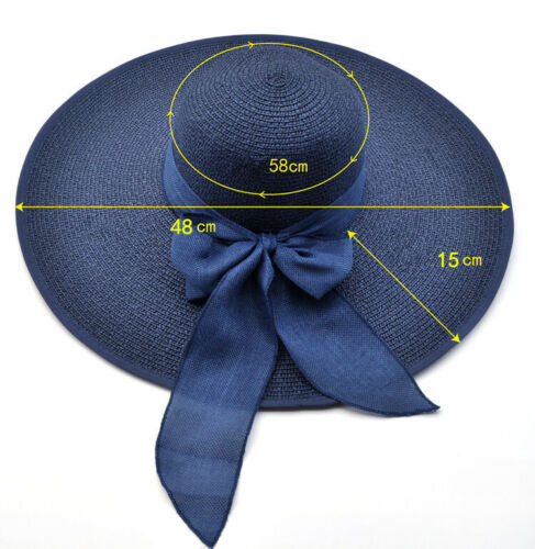 Women's Summer Bow Large Floppy Folding Wide Brim Cap Sun Straw Beach Hat New - Picture 10 of 35