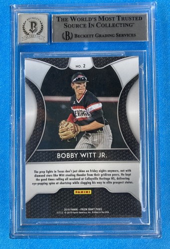 Bobby Witt Jr Signed 2019 Panini Prizm Draft Picks Prospect RC BAS Auto Grade 10 - Picture 2 of 2