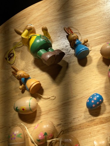 Wooden Hand painted Easter Rabbit ,Eggs and Chickens Hanging Ornaments Lot of 13 - Picture 6 of 6