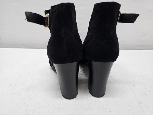 Qupid Womens Size 8.5 Mesh Perforated Black Suede Pumps 3.5" Block Heels Shoes - Picture 11 of 12