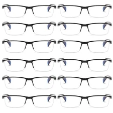 12 PK Mens Half Frame Spring Hinge Reading Glasses Blue Light Blocking Readers