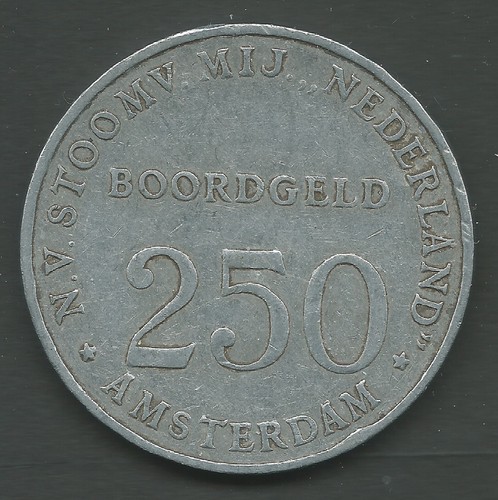 Boordgeld SMN 250 cent Stoomvaart Maatschappij Nederland Amsterdam Kooij BS003.7 - Foto 1 di 2