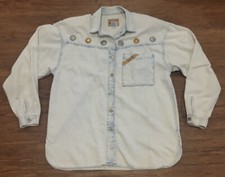 80s Vintage Jordache Jean Chambray Shirt Medium Acid Wash Buttons Retro Womens