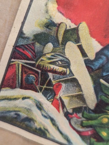 Weihnachten Vintage OOAK Poster Red Hood gruseliger Weihnachtsmann am Schornstein fallendes Spielzeug  - Bild 5 von 15