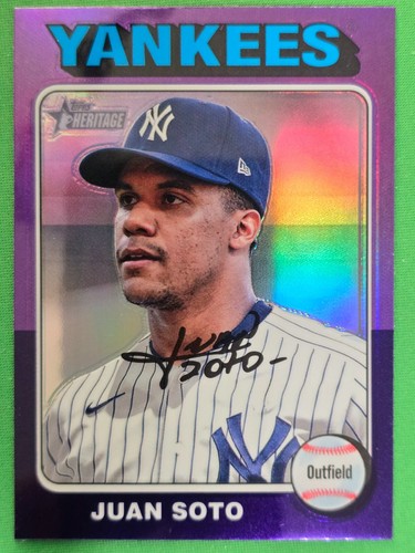 2024 Topps Heritage cromo púrpura Hot Box refractor Juan Soto New York Yankees - Imagen 1 de 2