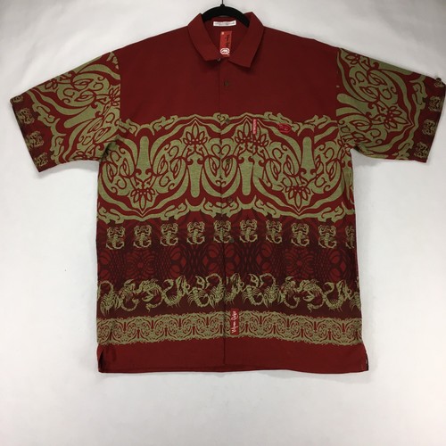 MARC ECKO 72 Men's Hawaiian shirt Size Large Red Front Pocket - Picture 2 of 13