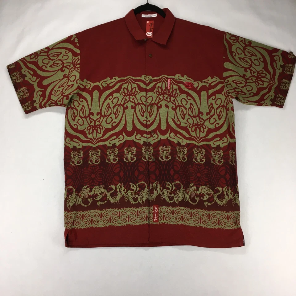 MARC ECKO 72 Men's Hawaiian shirt Size Large Red Front Pocket - Image 2 of 4