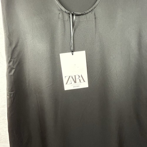 ZARA NWT Black Satin Maxi Dress XS Empire Waist Deep V Pockets Elegant Classy - Picture 5 of 10