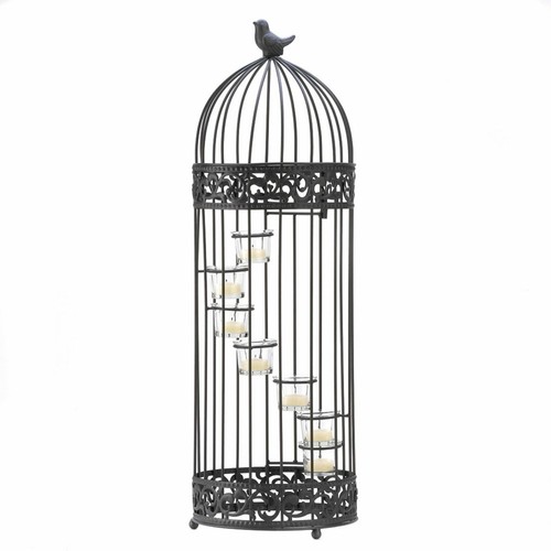 Black Glass Iron Birdcage Staircase Candle Stand Holder Centerpiece Indoor Decor - Picture 2 of 2