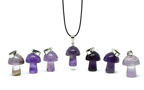 Mushroom Necklace Amethyst Pendant Crystal Natural Gemstone Spiritual Corded - Picture 3 of 22