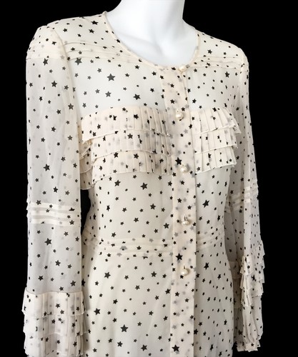 $1,820 CHANEL Ivory Star Print Long Sleeve BLOUSE * FR 34 - 36 / US 0 - 2 ~ EUC - Picture 2 of 10