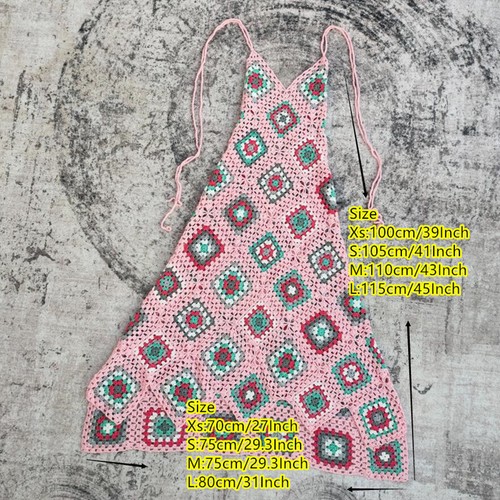 Handmade Crochet Dress Summer Beach Wedding Clothing Plaid Skirt Pink Baby Blue - Picture 4 of 6