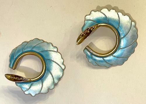 Vintage Chinesische Emaille Gold Vergoldet Ohrstecker Antik Cloisonné Blau Wirbel - Bild 6 von 11