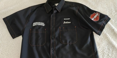 Harley Davidson Shirt Genuine Workwear Black Button Up Men's Medium Patches - Picture 4 of 14