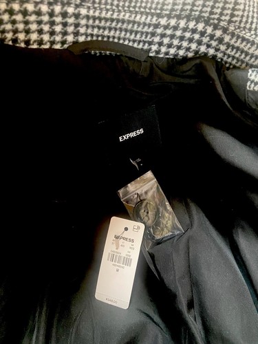 EXPRESS -NWT Men’s Black  & White Plaid Wool-Blend Topcoat Size Medium MRP $348 - Picture 20 of 20