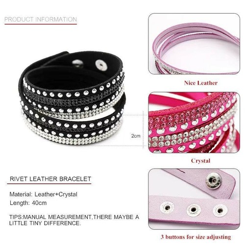 Fashion Unisex Men Women Luxury Crystal Rivet Leather Bracelet Punk Style 0857 - Picture 4 of 13