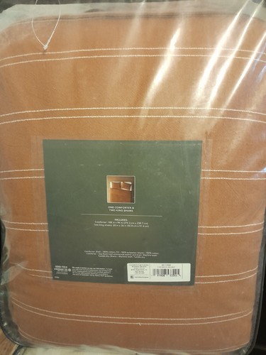Brand New Threshold Simple Woven Stripe King Comforter & Sham Set Color Cognac - Picture 6 of 11