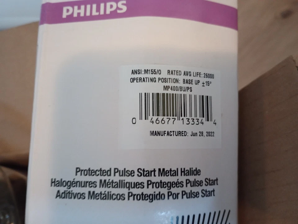 (5) Philips  400 Watt ED37 Pulse Start Metal Halide (13334) Lot - Image 3 of 4