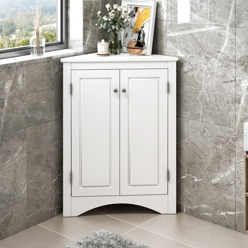 Freestanding Floor Triangle Bathroom Storage Cabinet with Adjustable Shelves - Picture 17 of 45