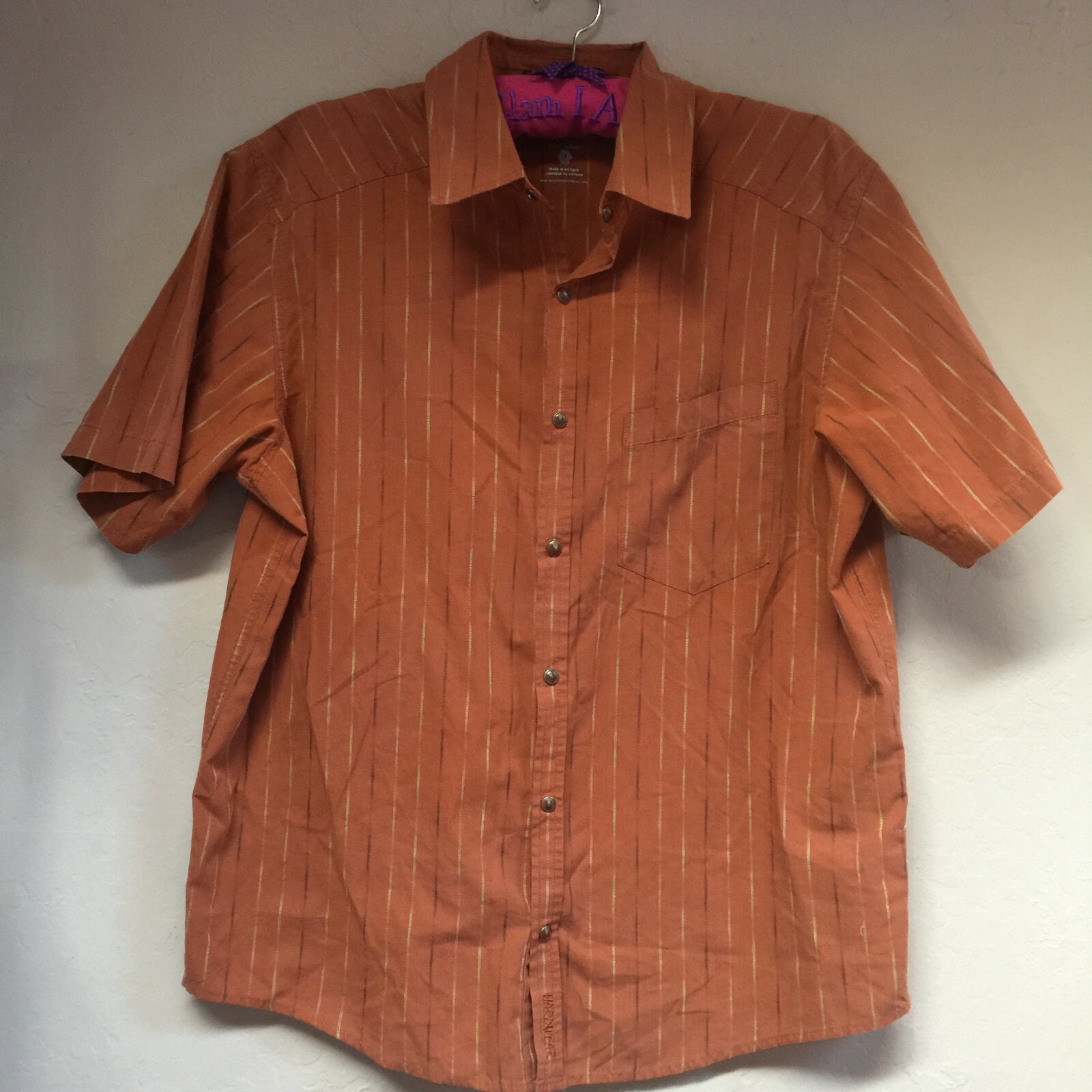 Mountain Hardwear Mens Orange Striped Casual Button Up Short Sleeve Shirt Pocket