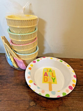 Kitchen Ice Cream Bowls w/Spoons Kids Dishes Multicolor Food SUMMER Sundae NWT