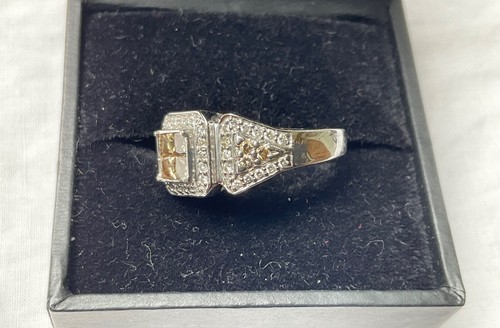 Anello in oro bianco 14 kt con diamanti bianchi champagne misura 3,25 Estate 4,7 g - Foto 5 di 23