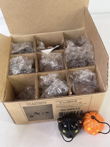 NIB Time to Celebrate Cat & Pumpkin Halloween Tree Charm Set Dept 56 - Picture 3 of 10