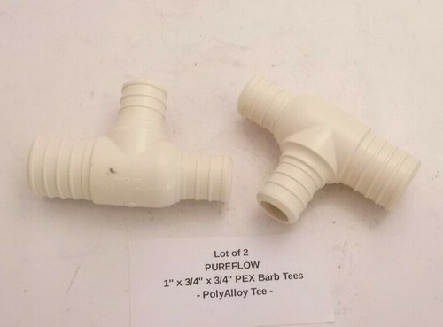 Lot of 2 PUREFLOW 1" x 3/4" x 3/4" PEX Barb Tee Fittings - PolyAlloy Tee (43544) - Picture 2 of 3