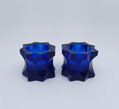 Candelabro de vidrio azul cobalto Studio Nova (Mikasa) Japón 2,5" de alto (juego de 2) - Imagen 6 de 6