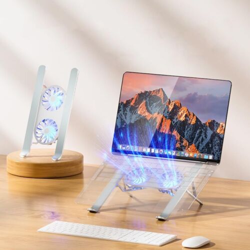 Laptop Stand with Cooling Fans, Aluminum Foldable and Silver-with light - Picture 5 of 6