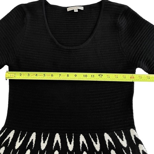 Sandra Darren Women Black Stretch Knit Dress 3/4 Sleeve Fit & Flare Shift Midi L - Picture 6 of 8