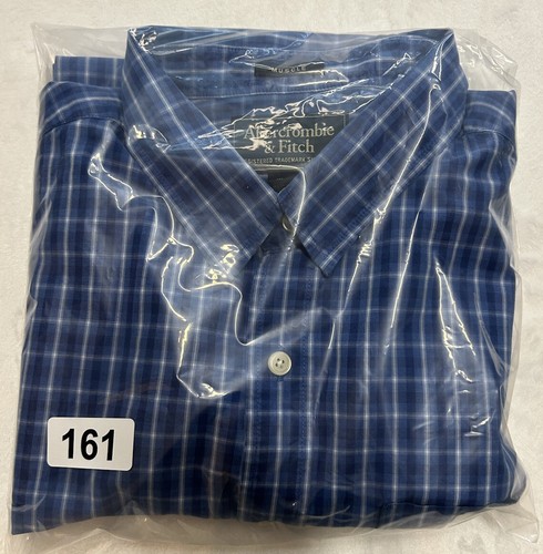 Abercrombie & Fitch AF Mens Muscle Button Up Shirt Size XL Blue White Plaid L/S - Picture 11 of 11