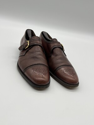 A.TESTONI Men s Sz 11F Brown Leather Single Monk Strap Wingtips Oxfords Shoes.