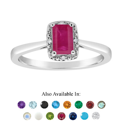 Sterlingsilber 6x4 mm Smaragdschliff echter natürlicher Rubin Diamant Akzent Ring