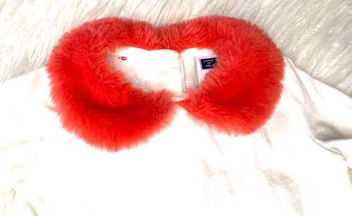 Janie & Jack White Long Sleeve Red Fur Collar Blouse Girl's Infant 3 to 6 month - Picture 2 of 3