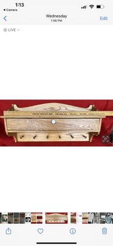 Handmade Early American Oak Wood Wall Shelf with Wood Dowels & Storage 36" ~NICE - Picture 3 of 6