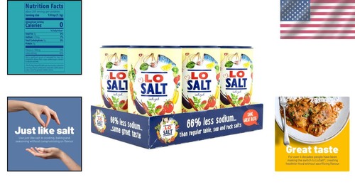 Flavorful Reduced Sodium Salt - Iodized and 66% Less Sodium, 6-Pack of 350g Tubs - Foto 2 di 6