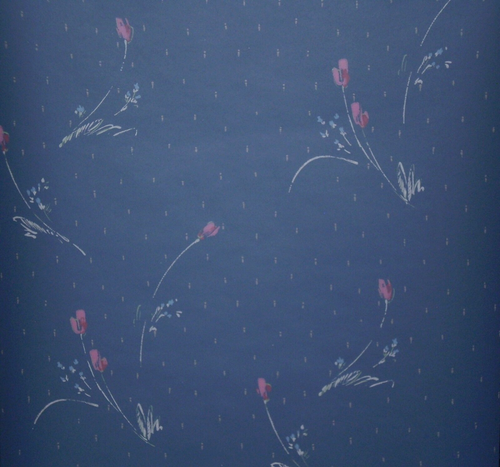 Vintage Pink & Blue Floral with Off White Stems on Dark Blue by York PH9129 - Picture 11 of 16