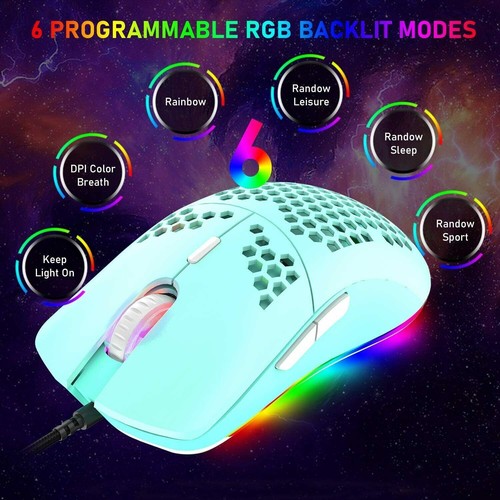 Gaming Maus Ultraleicht Optische 6400DPI RGB Beleuchtet 6 Tasten PC PS4 Computer - Bild 9 von 17