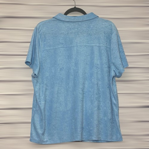 NWT Love, Fire Terry Cloth Light Blue Stretch Women's Polo Shirt - Size 1X - Picture 4 of 9