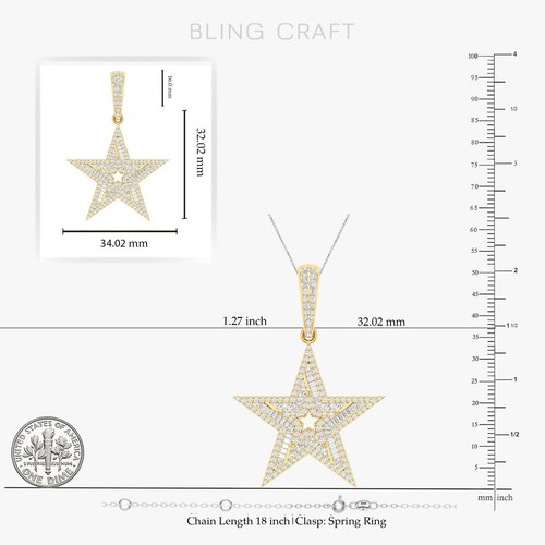 Colgante Estrella para Hombre Helado 2.18Ct Redondo y Baguette Moissanita Chapado en Oro 14k - Imagen 11 de 16